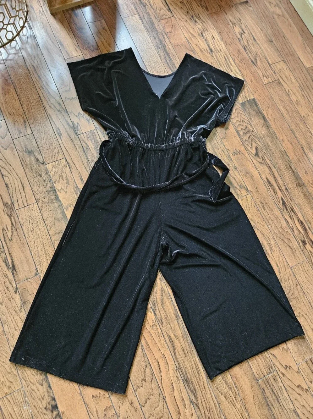 Black Velvet Wide-Leg Jumpsuit - Picture 1 of 7